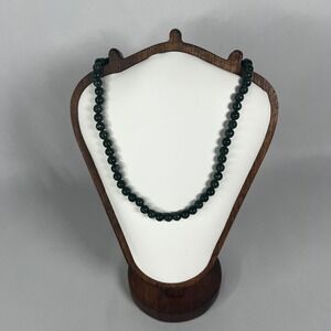 Vintage Dark Green Beaded 15" Choker Necklace Gold Tone Fish Hook Clasp Y2K Boho